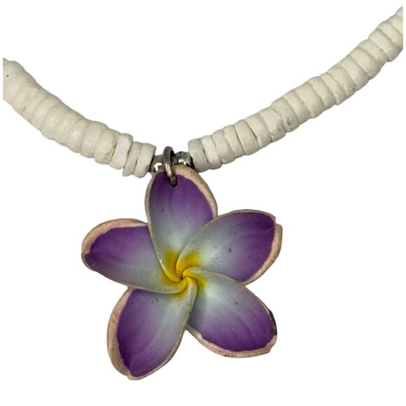 Vintage Hawaiian Flower Pouka Shell Necklace 17" Surfer Boho Chic Bohemian - Picture 3 of 11